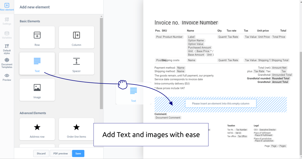 Add Text and Images with ease to Shopware 6 Documents