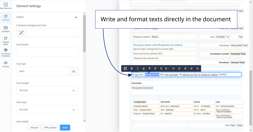 Write and format texts directly in your Shopware 6 documents